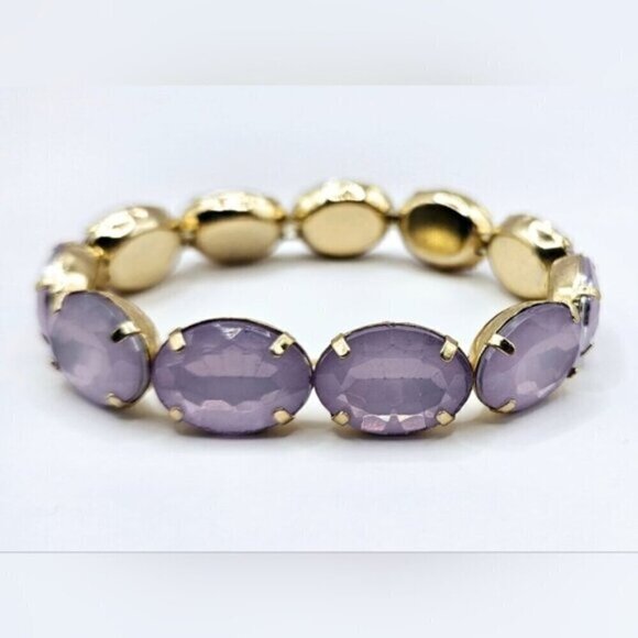 Beautiful Purple Simulated Crystal and Gold Tone Stretch Bracelet. - Picture 3 of 5